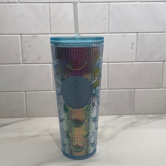 Starbucks - Limited Edition Iridescent Teal/Aqua Mermaid Straw Tumbler Set - Picture 2 of 7